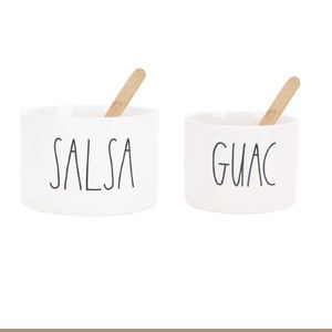 NIB Rae Dunn Artisan Guacamole & Salsa Serving Bowl Set With 2 Bamboo Spoons